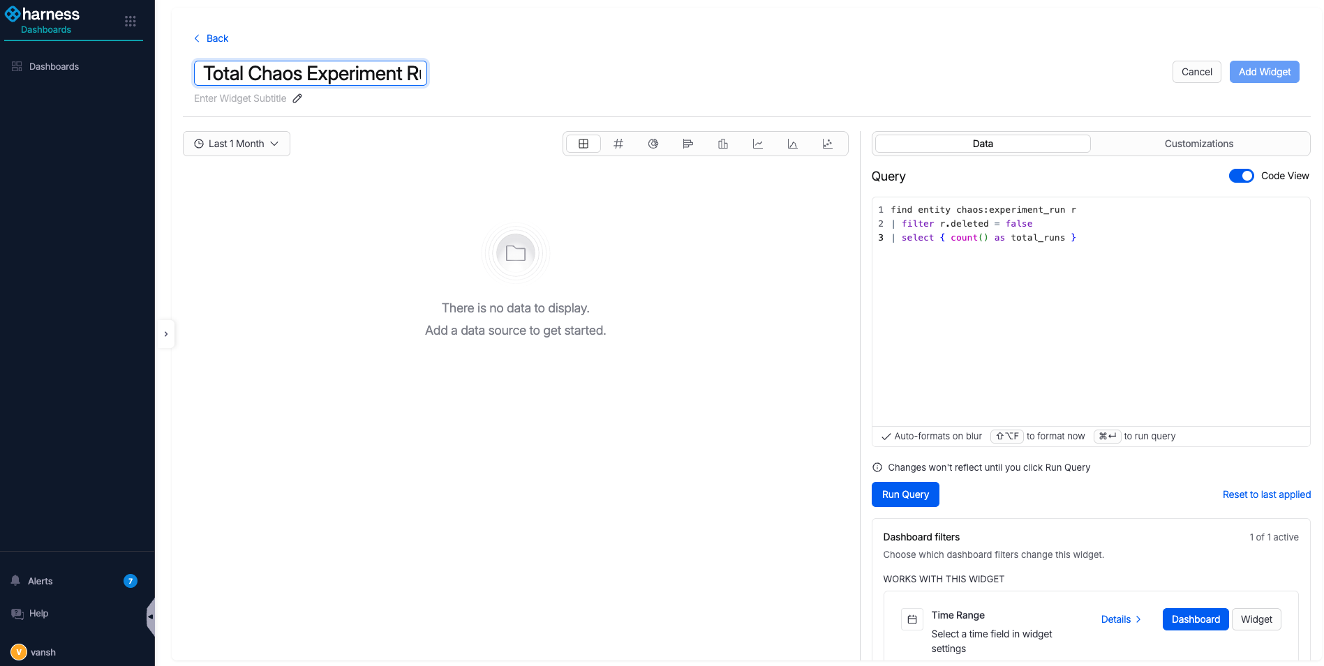 The widget name, description, and Query text area