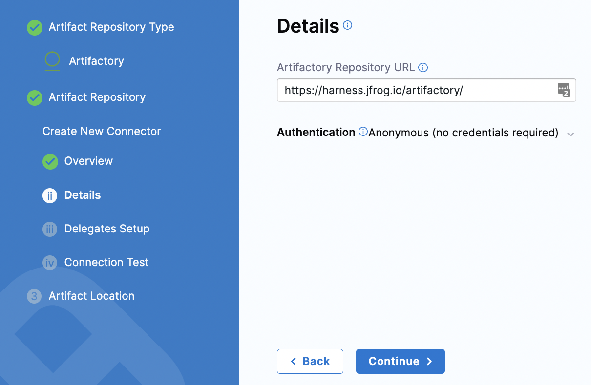 Configure anonymous authentication for the Artifactory connector