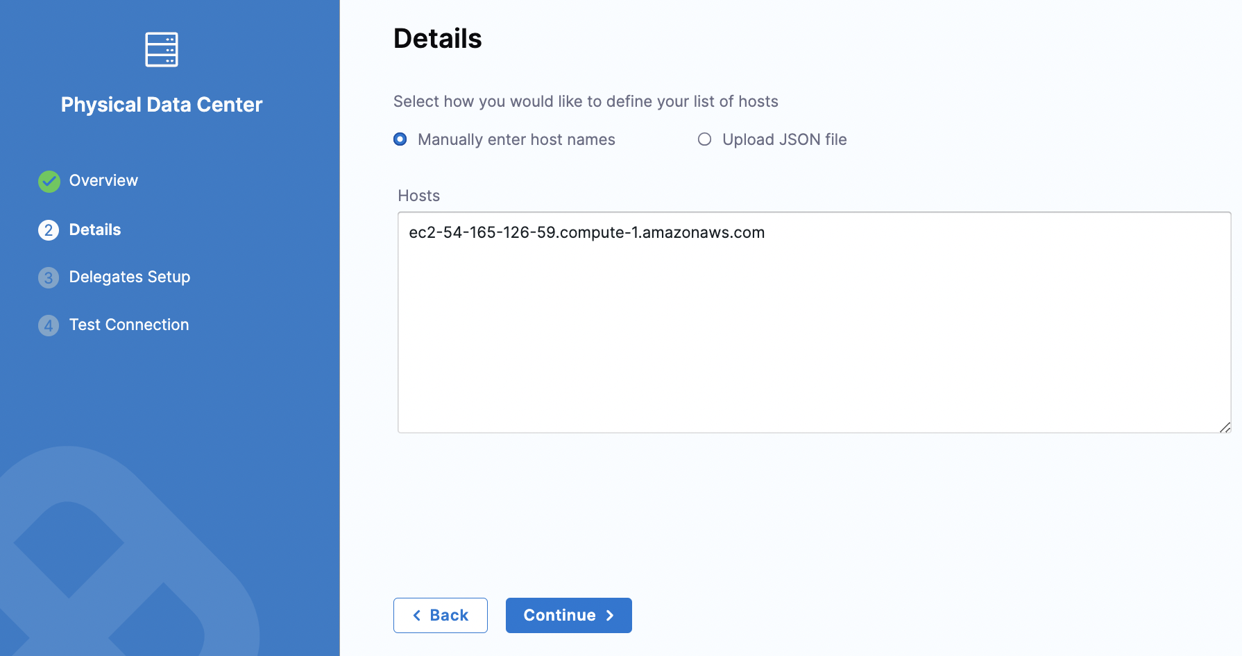 Enter the EC2 host name for the PDC connector