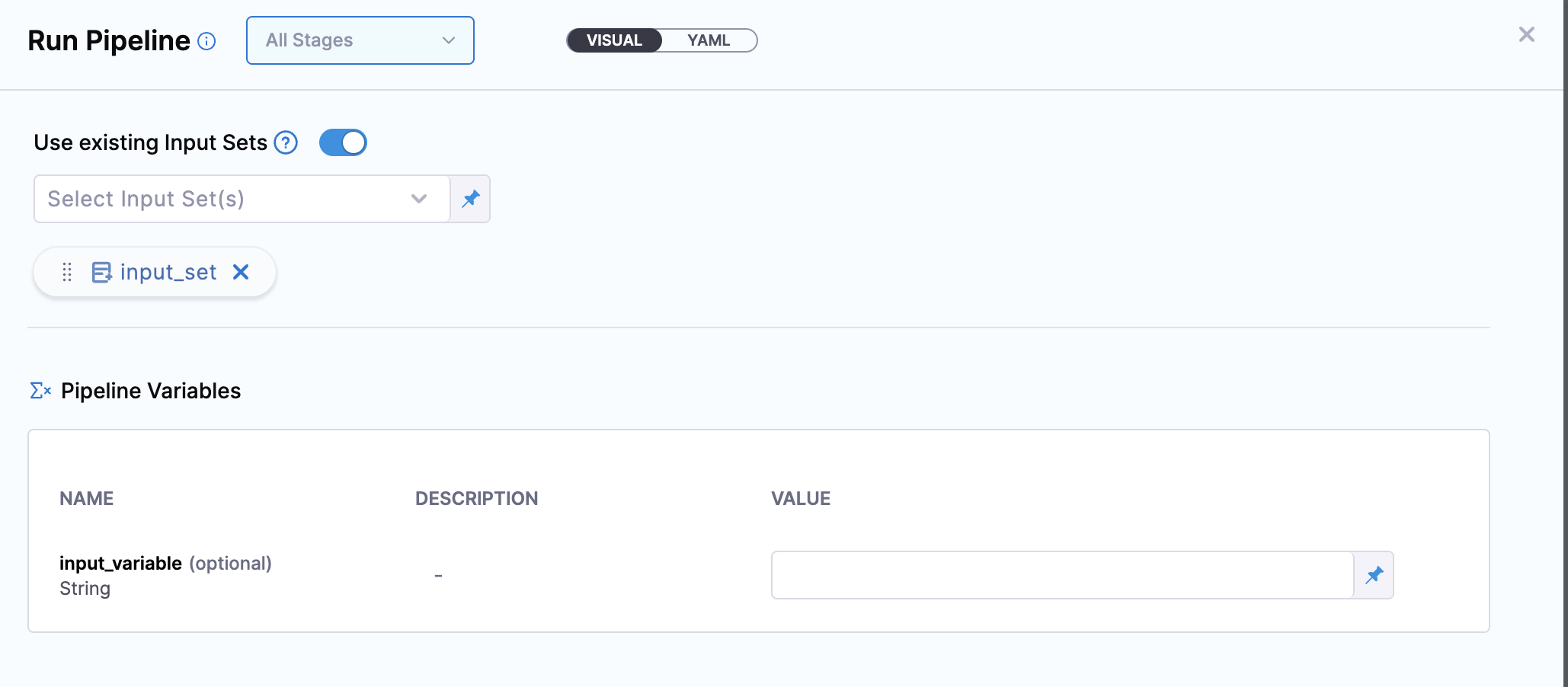 Running the pipeline with the input_set input set