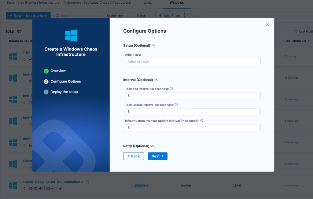Windows wizard: Configure Options step
